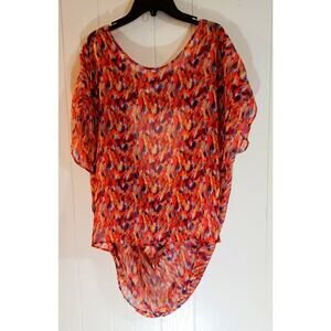 BCBGeneration size large hi low multicolored sheer blouse